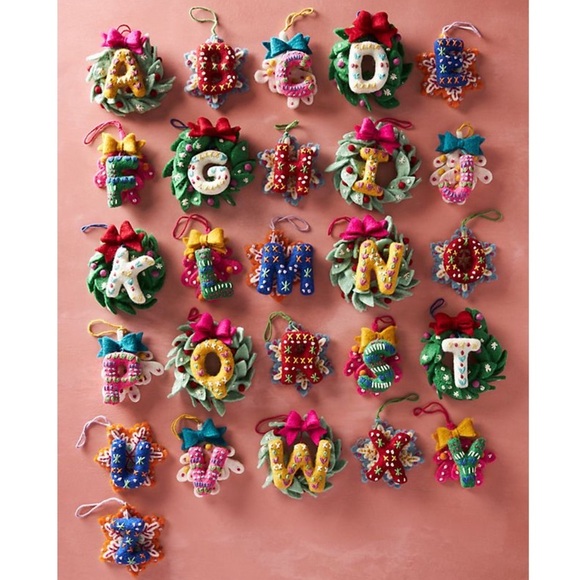Anthropologie Monogram Letter J Felt Deck the Halls Christmas Ornament - Picture 3 of 5